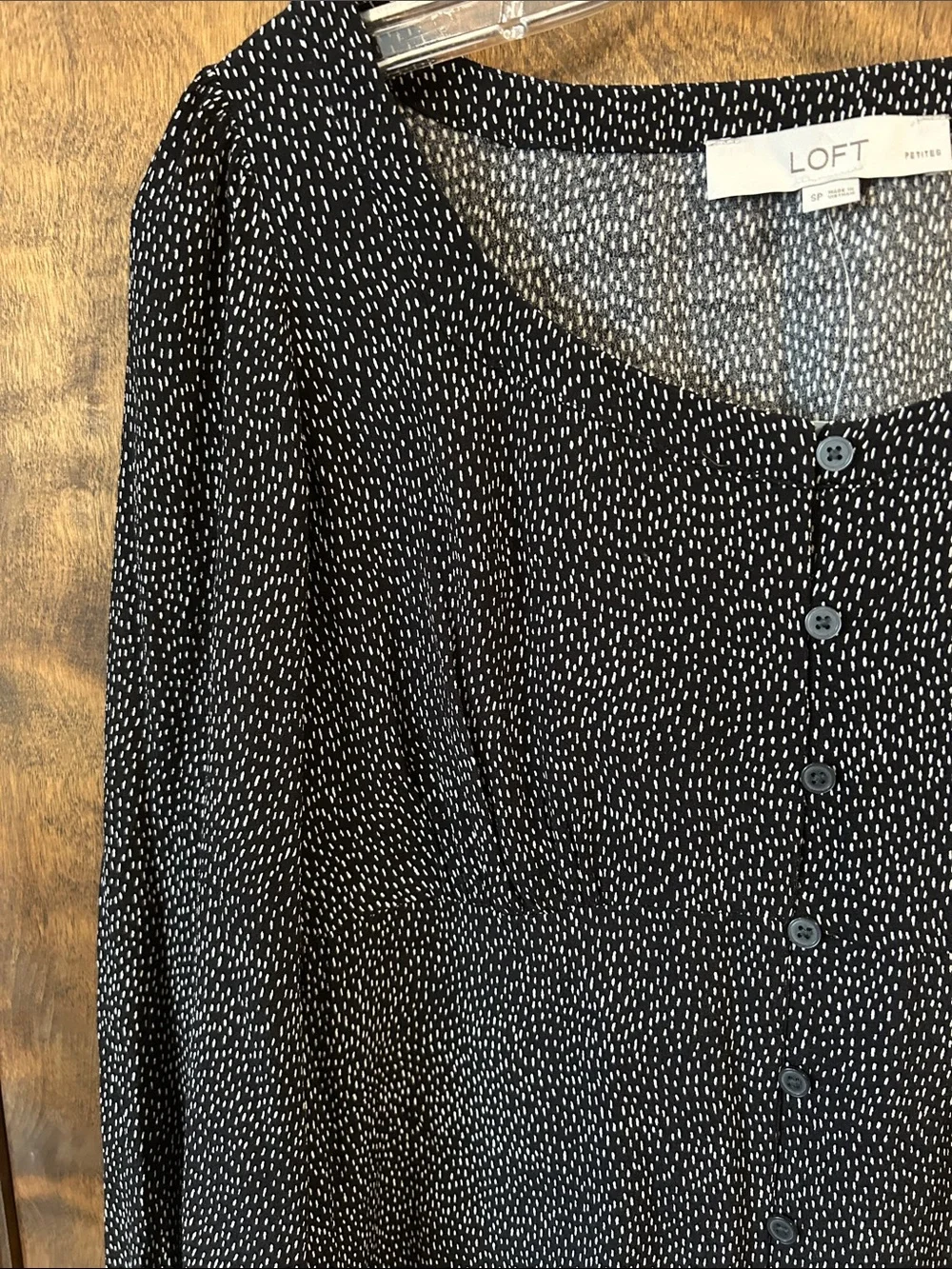 NWT LOFT Black and White Dotted Button-Front Blouse SP